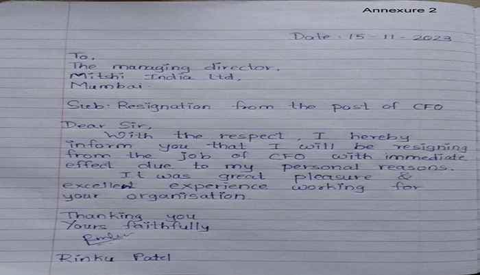 The handwritten resignation of CFO on notebook page went viral